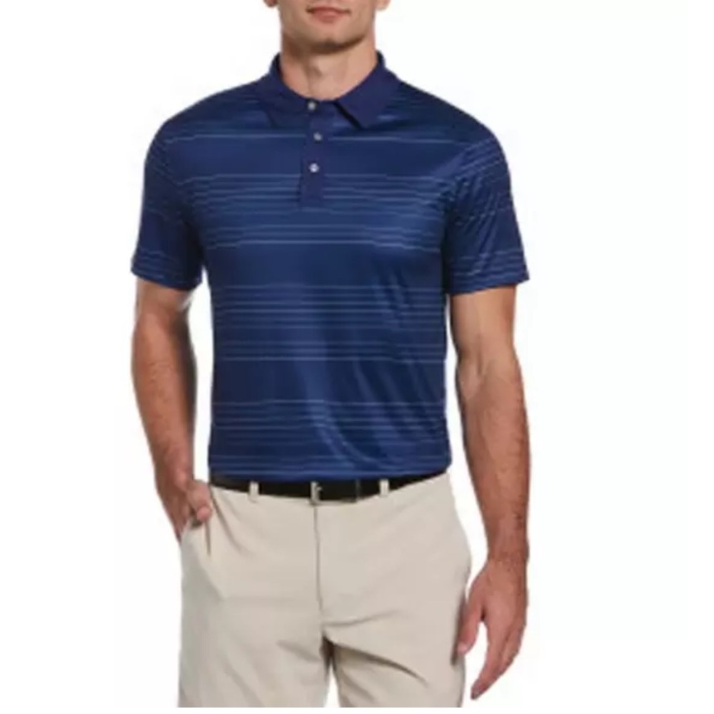 •PGA TOUR•NWOT TRI-COLOR FINE LINE STRIPED SHORT SLEEVE GOLF POLO SHIRT MEDIUM